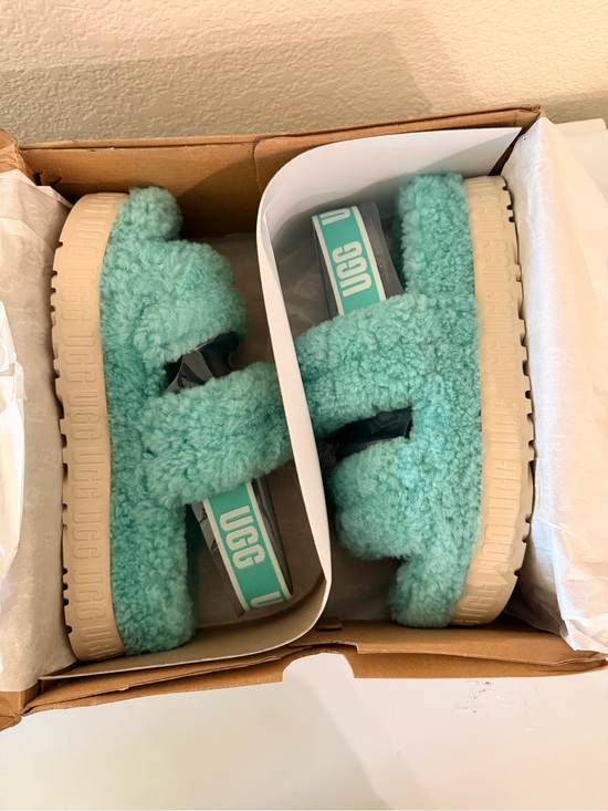 UGG Shoes - UGG woman’s  Plush Teal Shearling Slide Sandals